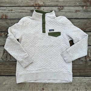 Patagonia Cotton Quilt Snap-T Pullover Sweater Oatmeal Olive Green Medium